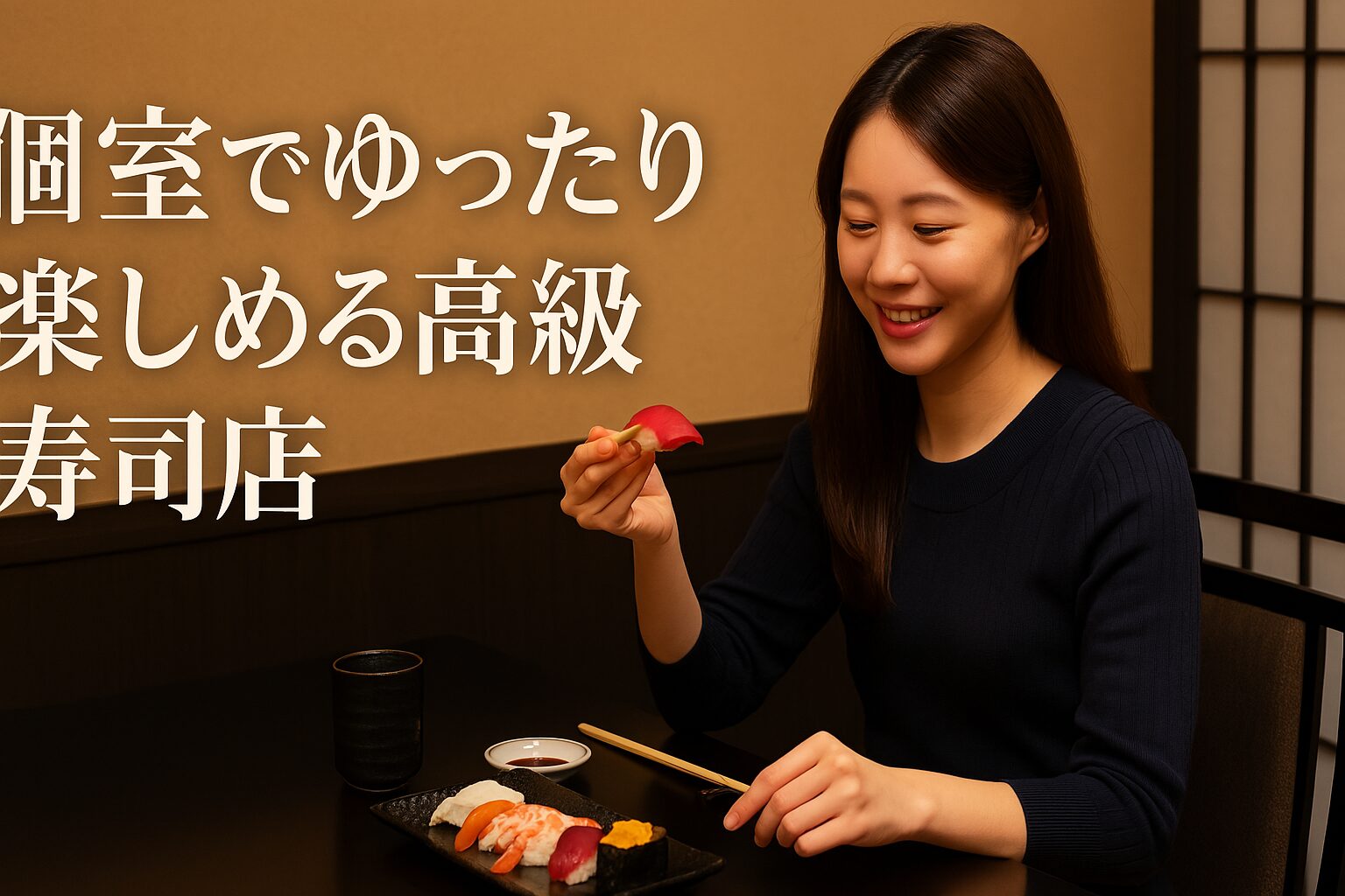 個室でゆったり楽しめる高級寿司店