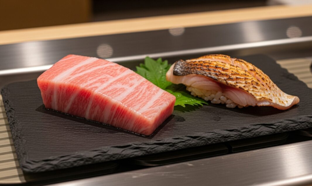 1皿1,000円を超える高級ネタ、のどぐろと大間の本マグロをクローズアップした画像