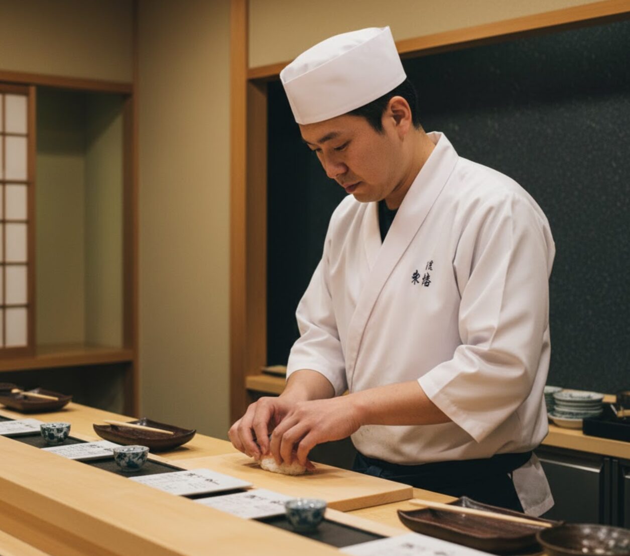 接待に最適な掘りごたつの個室で、スーツ姿の日本人ビジネスマンたちが和やかに会食する様子。